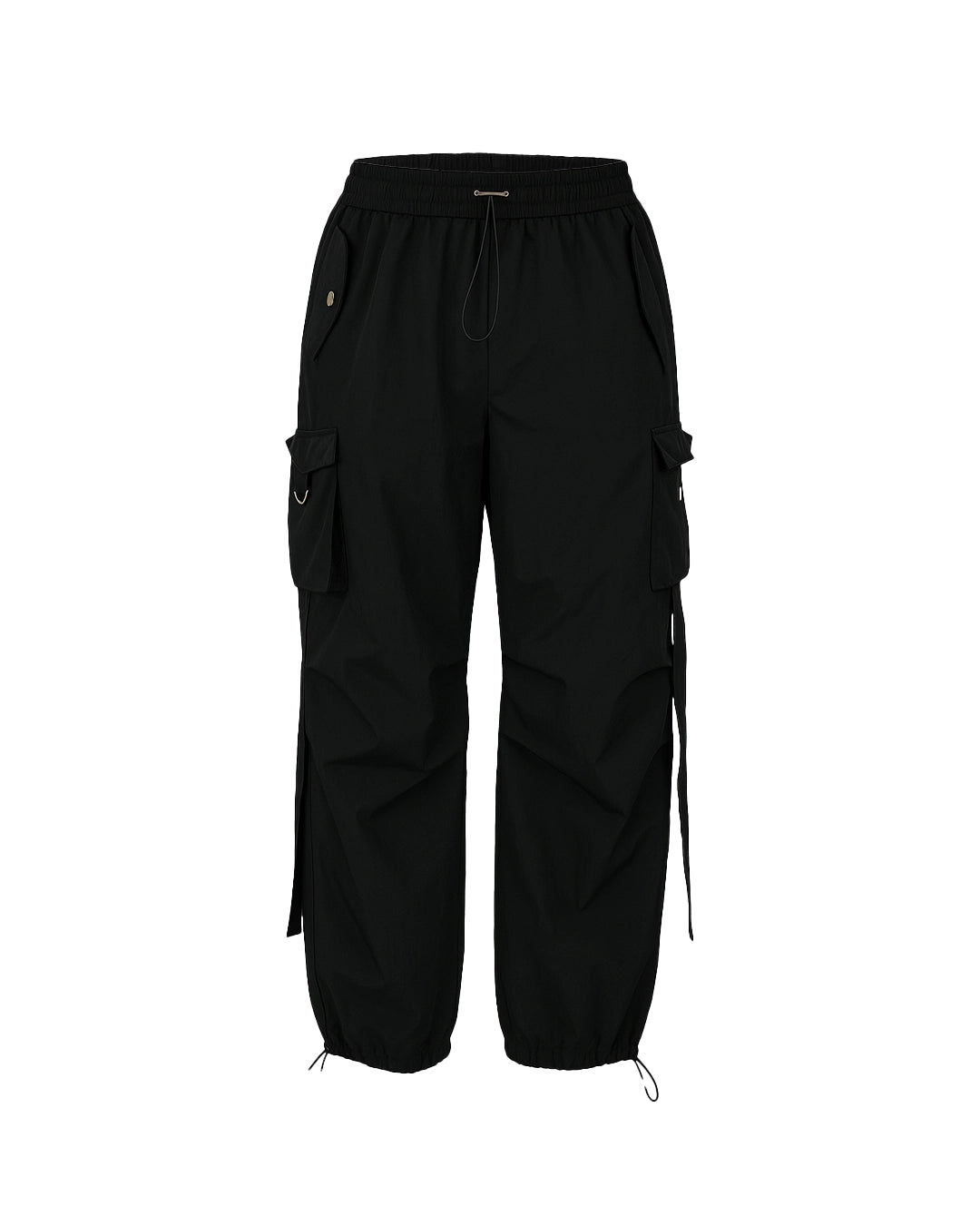 Black cargo pants on a white background