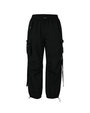 Black cargo pants on a white background