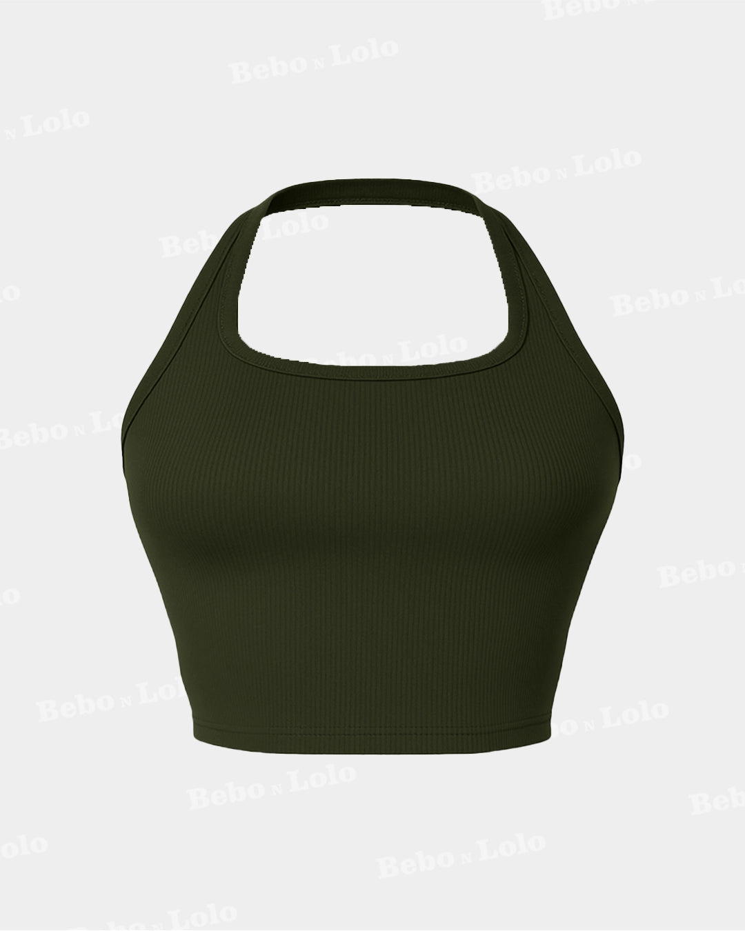 Olive Active Ribbed Halter Crop Top