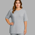 BeboNLolo grey ribbed co-ord set with oversized half-sleeve top and matching shorts – Front View