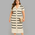 BeboNLolo plus-size striped button-down bodycon dress – Front View