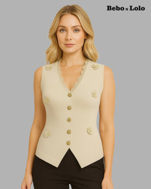 Luxe Waistcoat with Flower & Gold Button