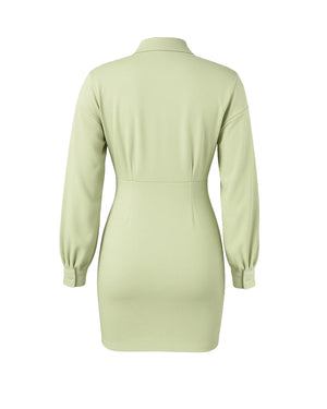 Light green dress with long sleeves on a white background
