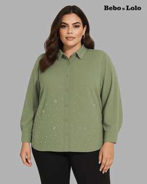 Pearl Embellished Plus Size Shirt