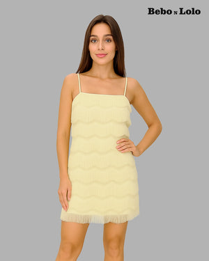 Corsage Frill Tiered Shift Dress- front view