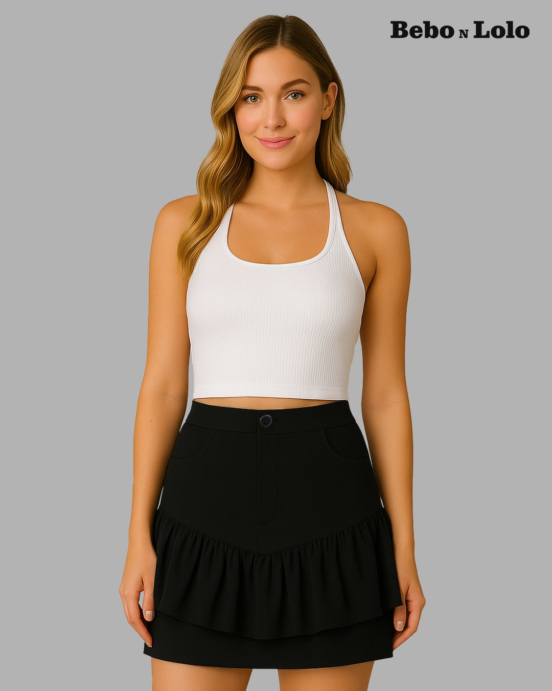 Flounce Mode Black Scuba Ruffle Skirt