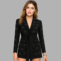 BeboNLolo black embellished blazer dress with belt tie and shimmer detail – Front View