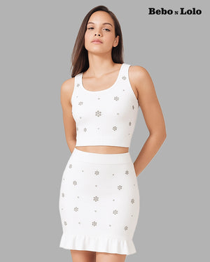 White Knit Embellished Co-ord Set