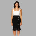 BeboNLolo black knee-length pencil skirt with side button detailing and lace hem – Front View