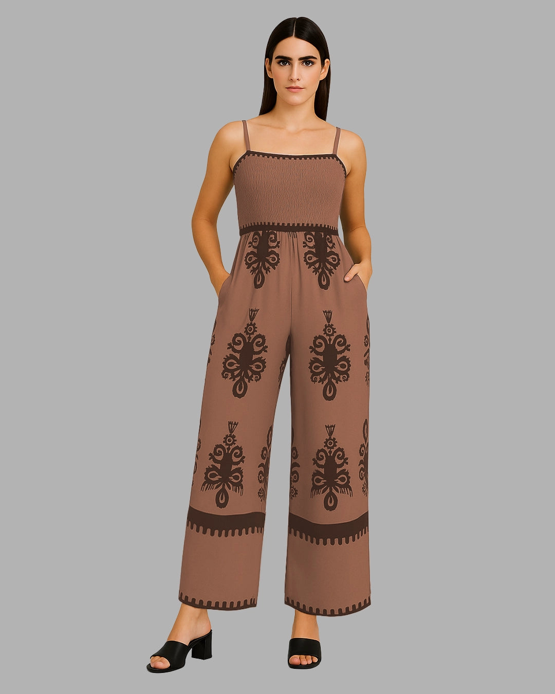 Ornate Print Jumpsuit Wide leg