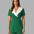 Wrap Blazer Shorts Set with White Scallop Collar