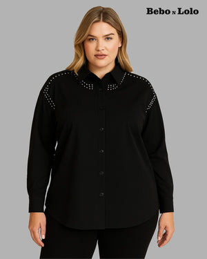 Metal Studded Plus Size Shirt