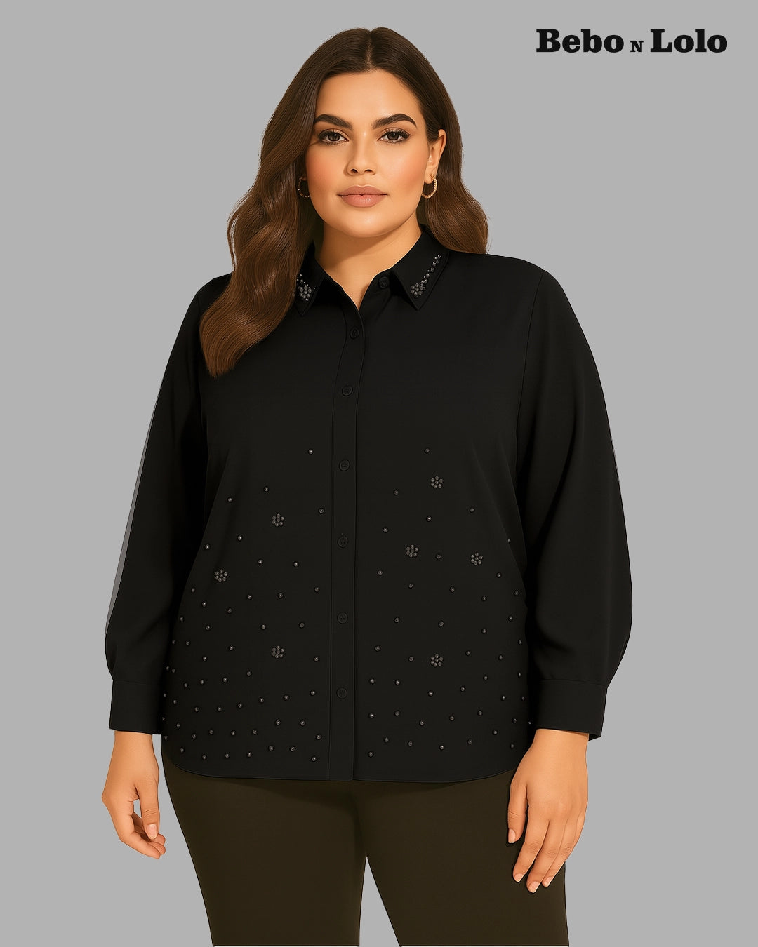 Pearl Embellished Plus Size Shirt