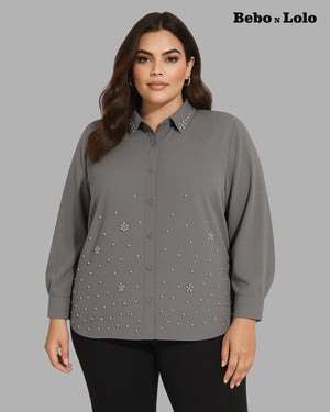 Pearl Embellished Plus Size Shirt