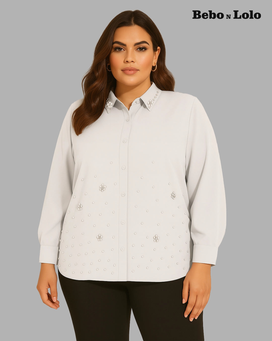 Pearl Embellished Plus Size Shirt