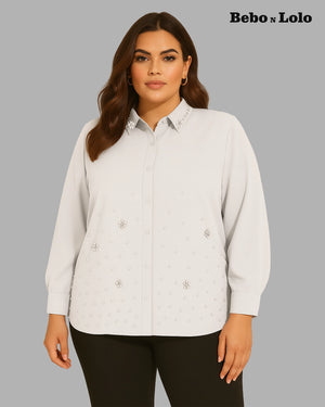 Pearl Embellished Plus Size Shirt
