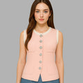 BeboNLolo peach sleeveless buttoned waistcoat top with decorative buttons – Front View