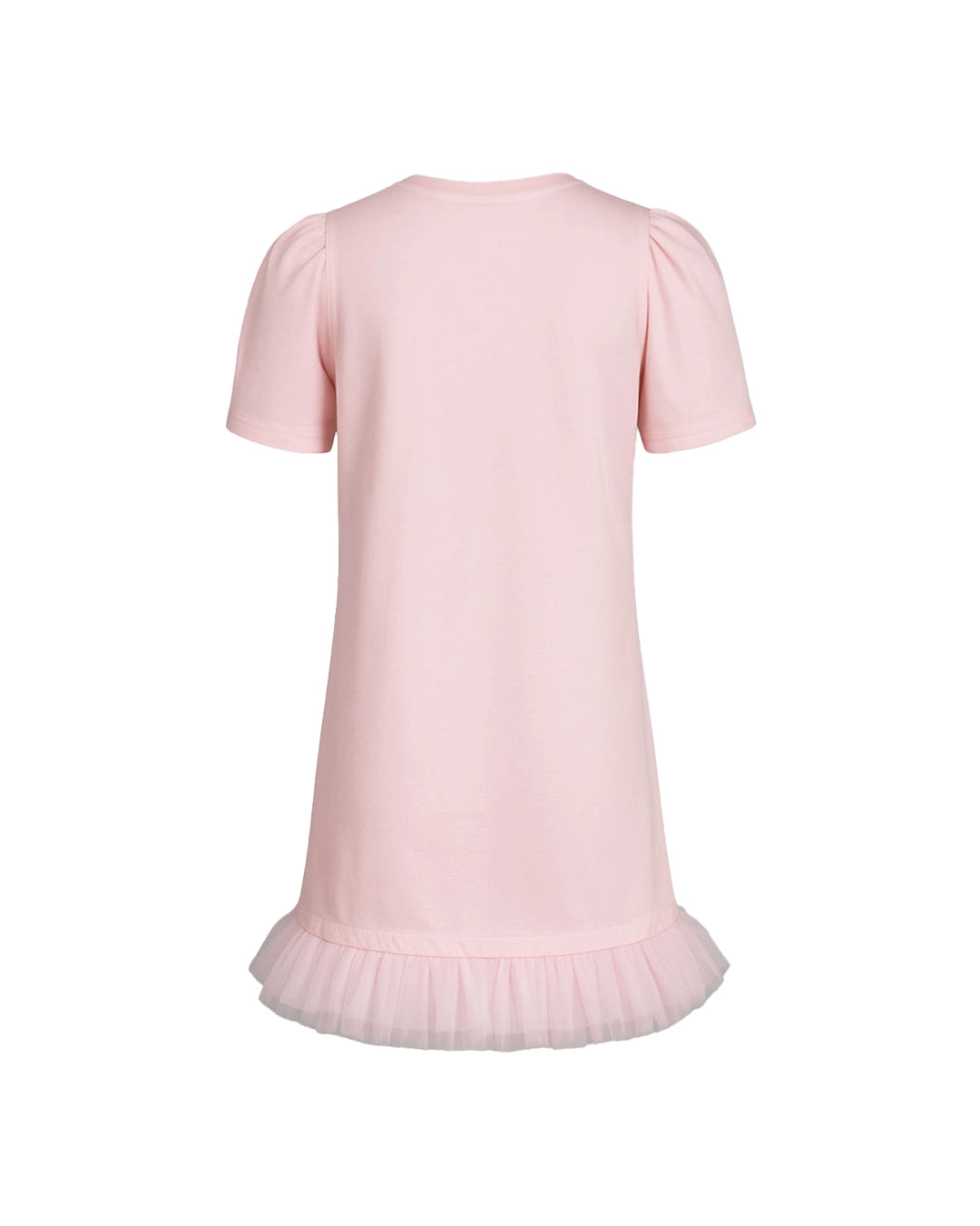 Pink dress with a ruffled skirt on a white background
