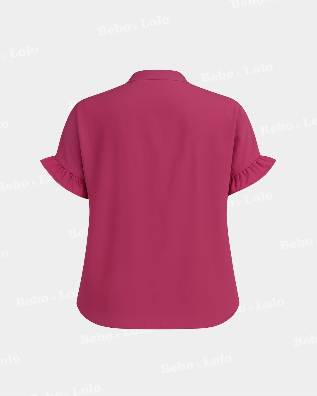 BeboNLolo Ruffle Charm Button Top in pink with gathered yoke and plain back design – Back View