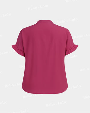 BeboNLolo Ruffle Charm Button Top in pink with gathered yoke and plain back design – Back View