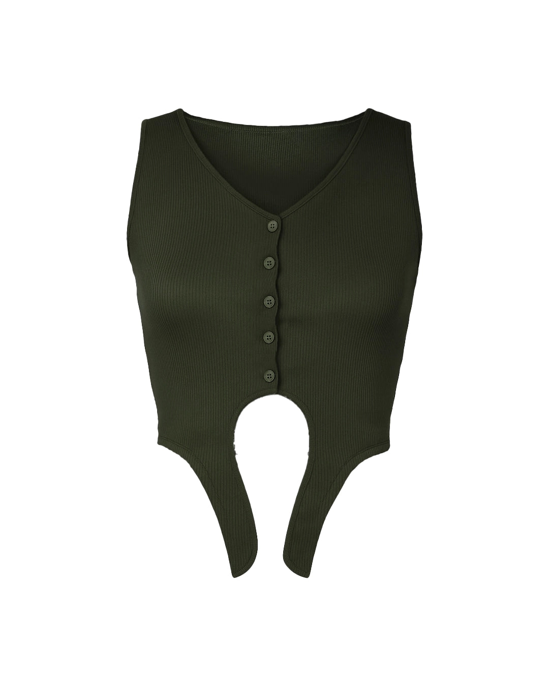 Black button-up vest on a white background