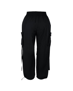 Black cargo pants on a white background