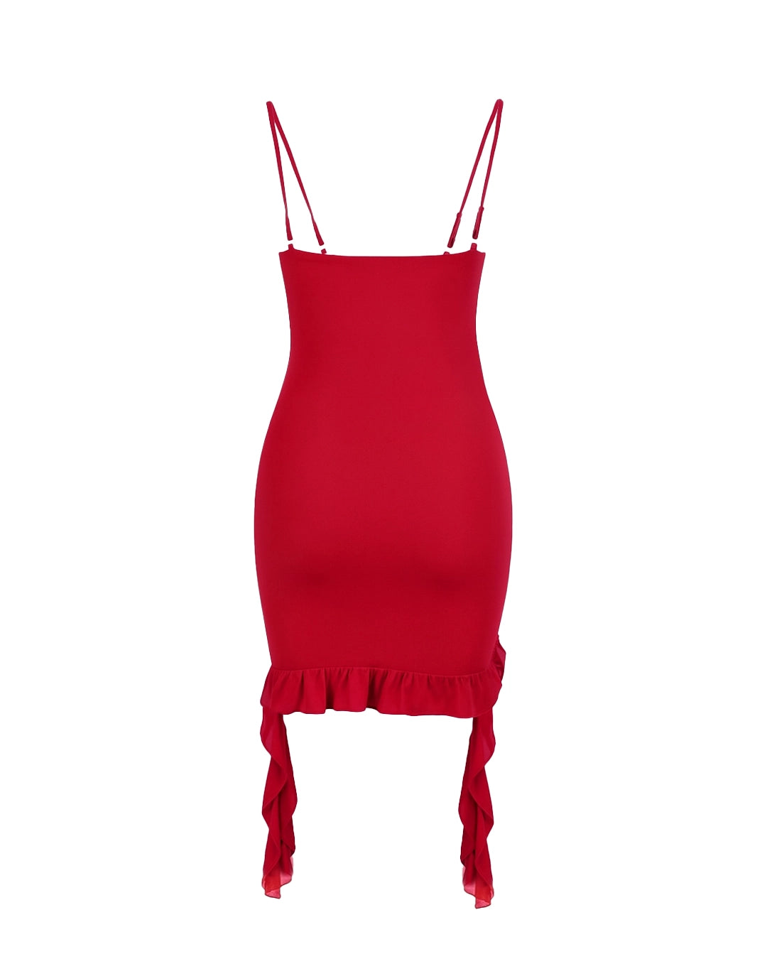 Red dress with thin straps on a white background