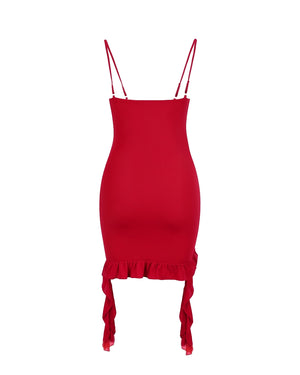 Red dress with thin straps on a white background