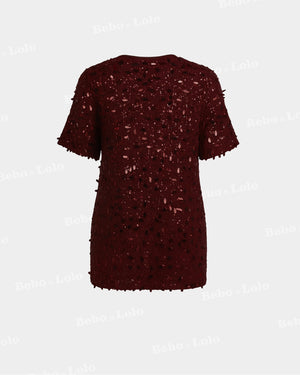 BeboNLolo Radiant Sequin Embellished Dress in maroon color with dazzling sequins – Back View