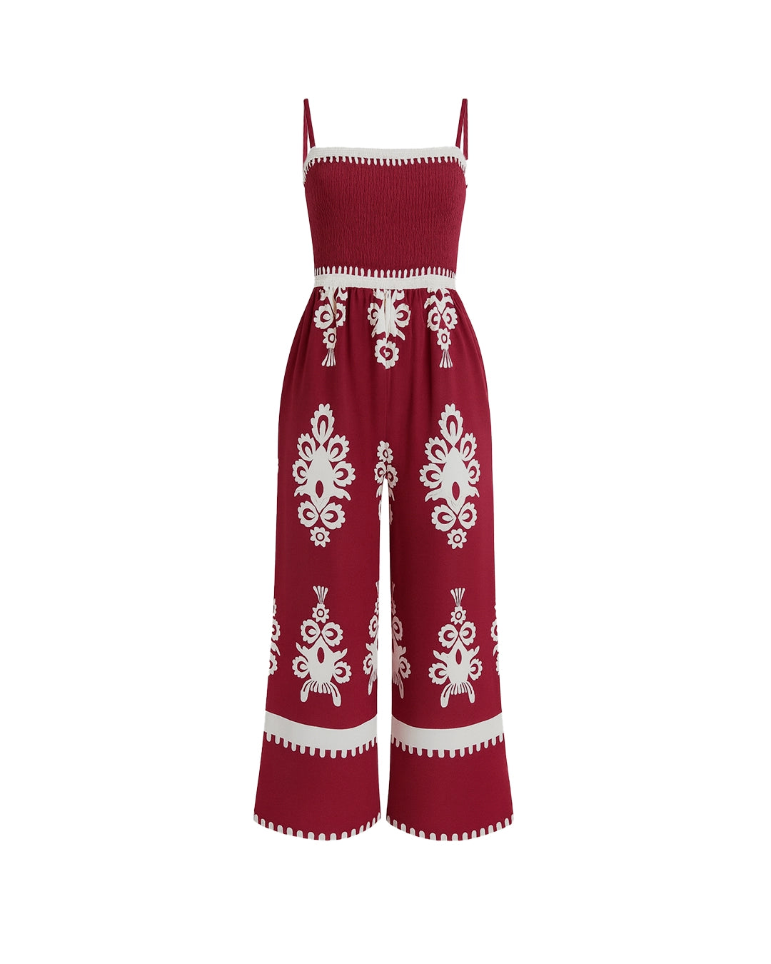 Red dress with white patterns on a white background