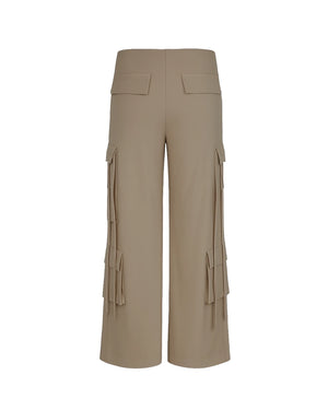 Beige cargo pants on a white background
