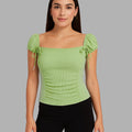 Ruched Lettuce Trim Bowknot Crop Top