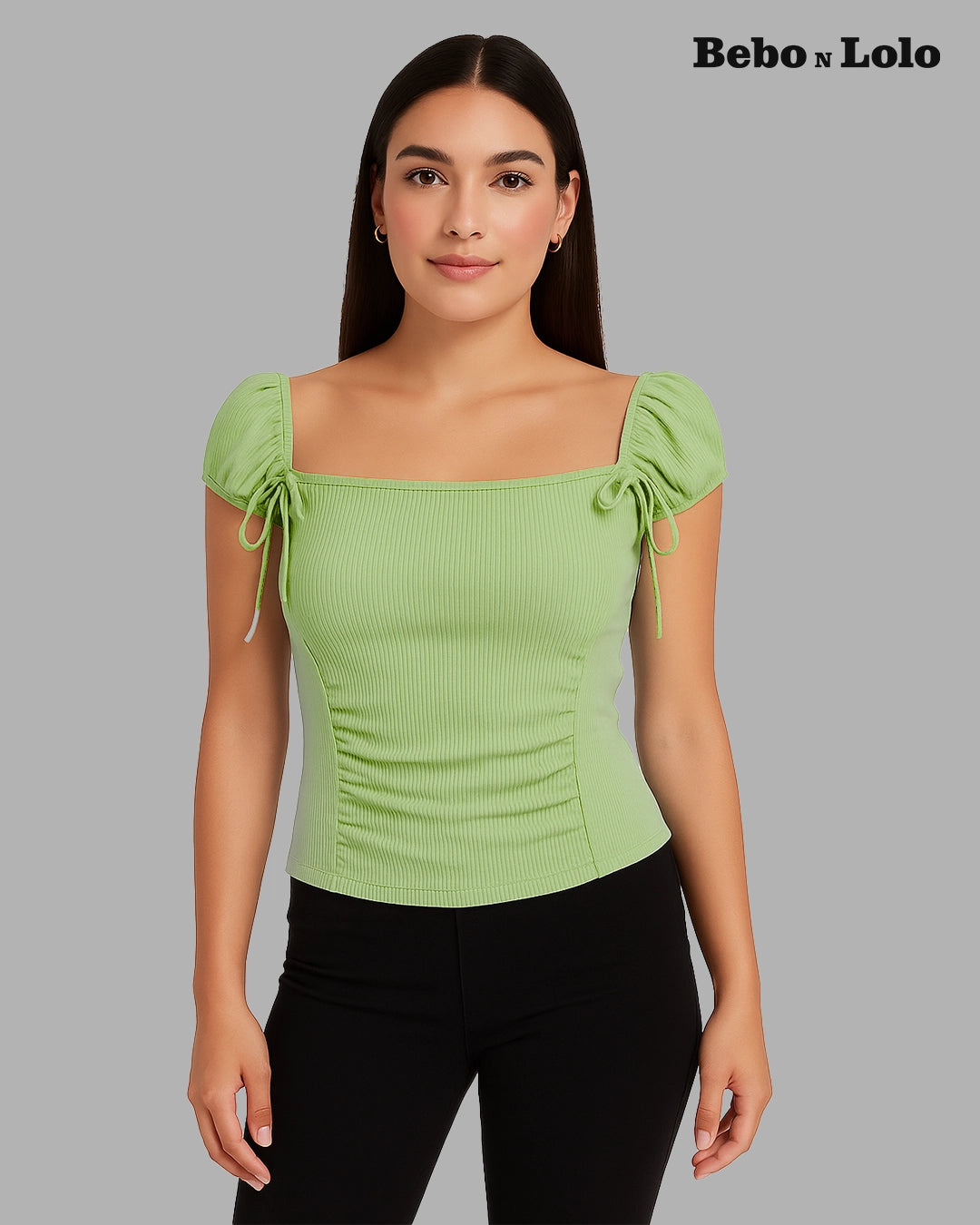 Ruched Lettuce Trim Bowknot Crop Top