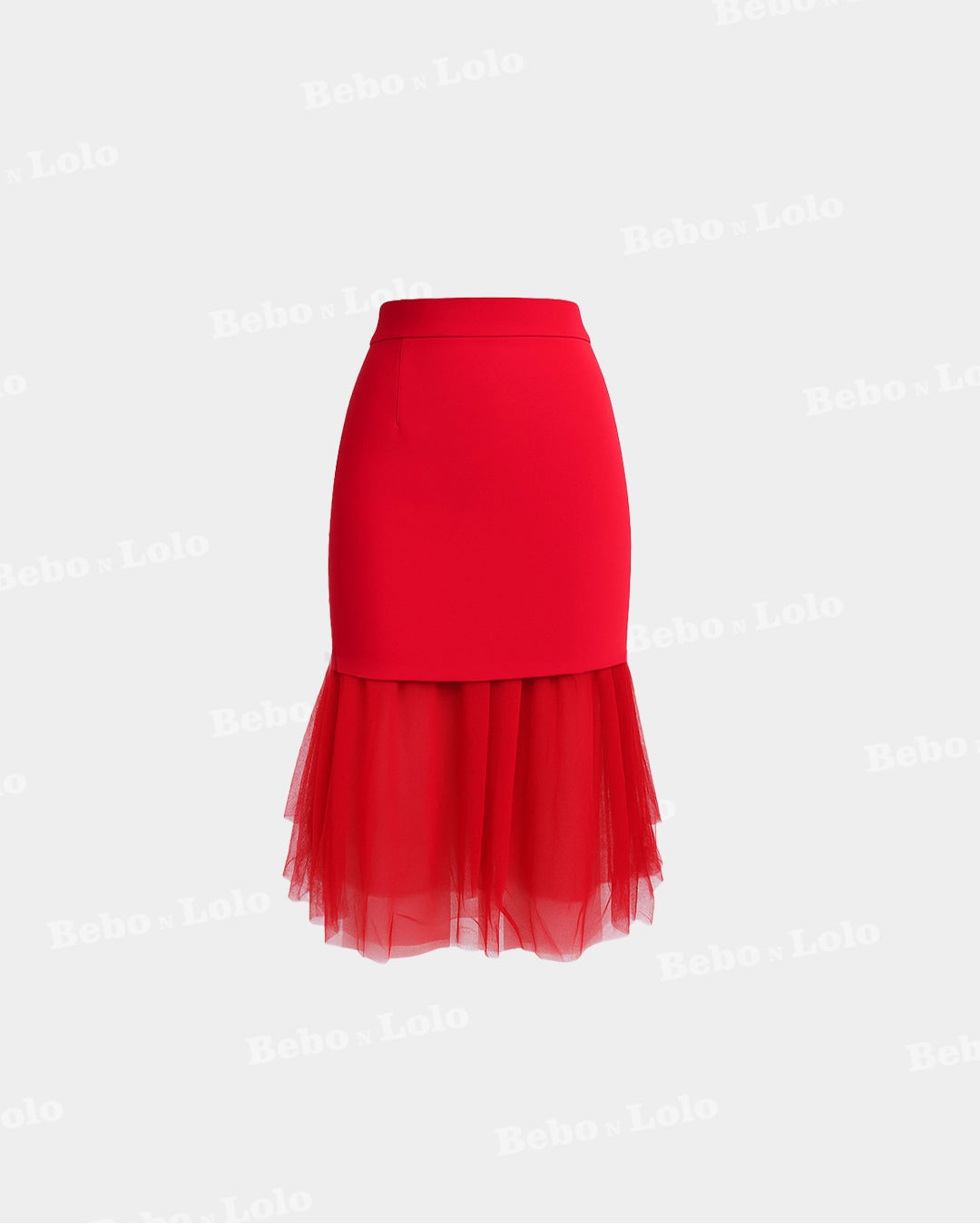 BeboNLolo red high-waist midi skirt with sheer pleated hem – Front View
