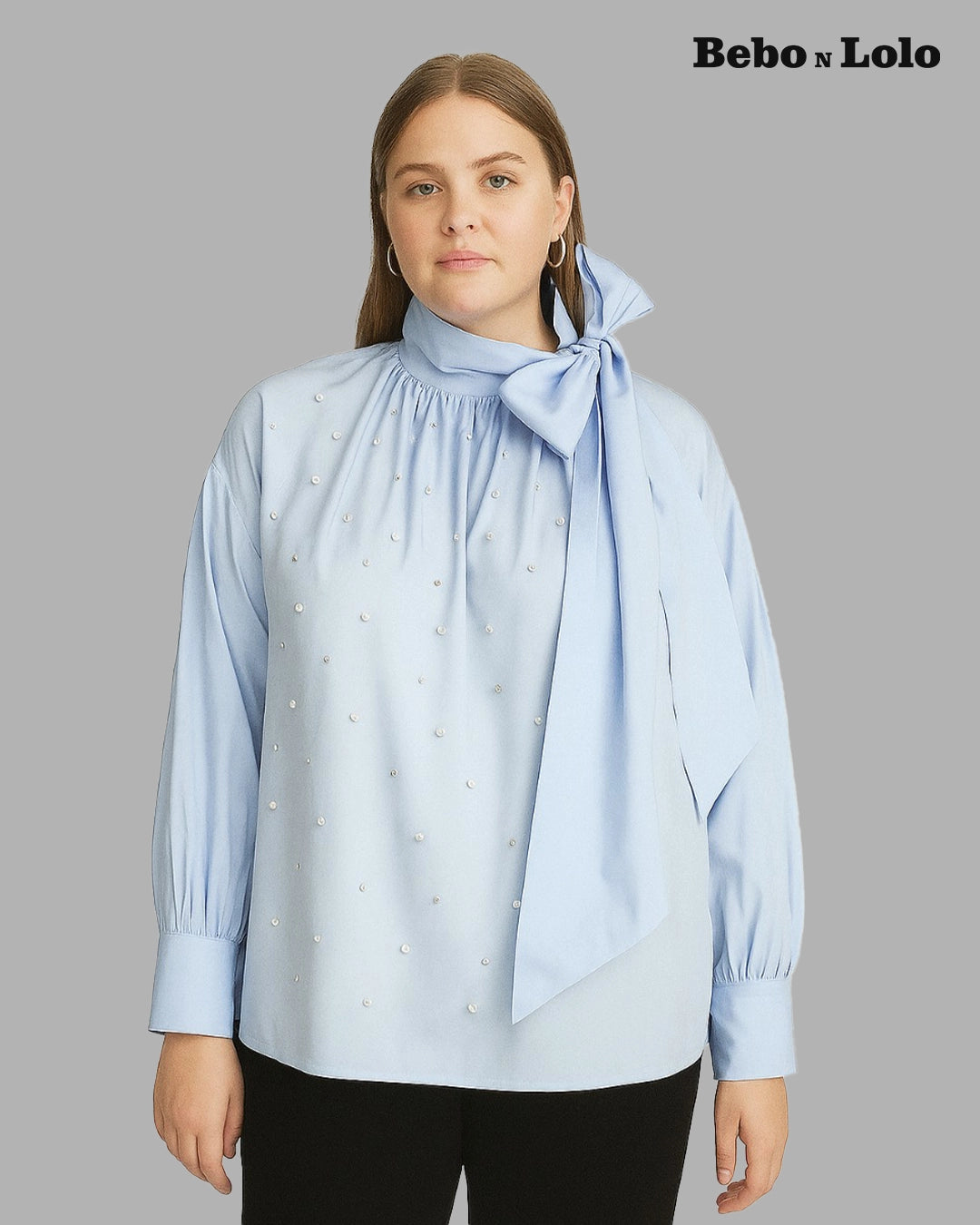 High Neck Shirt with Bow 