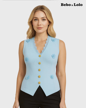 Luxe Waistcoat with Flower & Gold Button