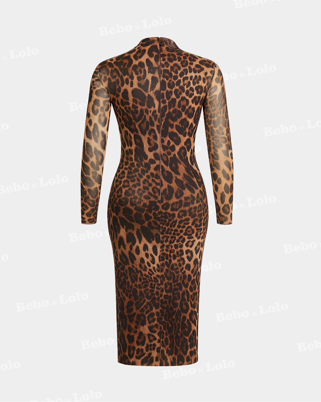 BeboNLolo animal print bodycon midi dress with long sleeves and high neckline – back  View