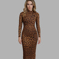 BeboNLolo animal print bodycon midi dress with long sleeves and high neckline – Front View