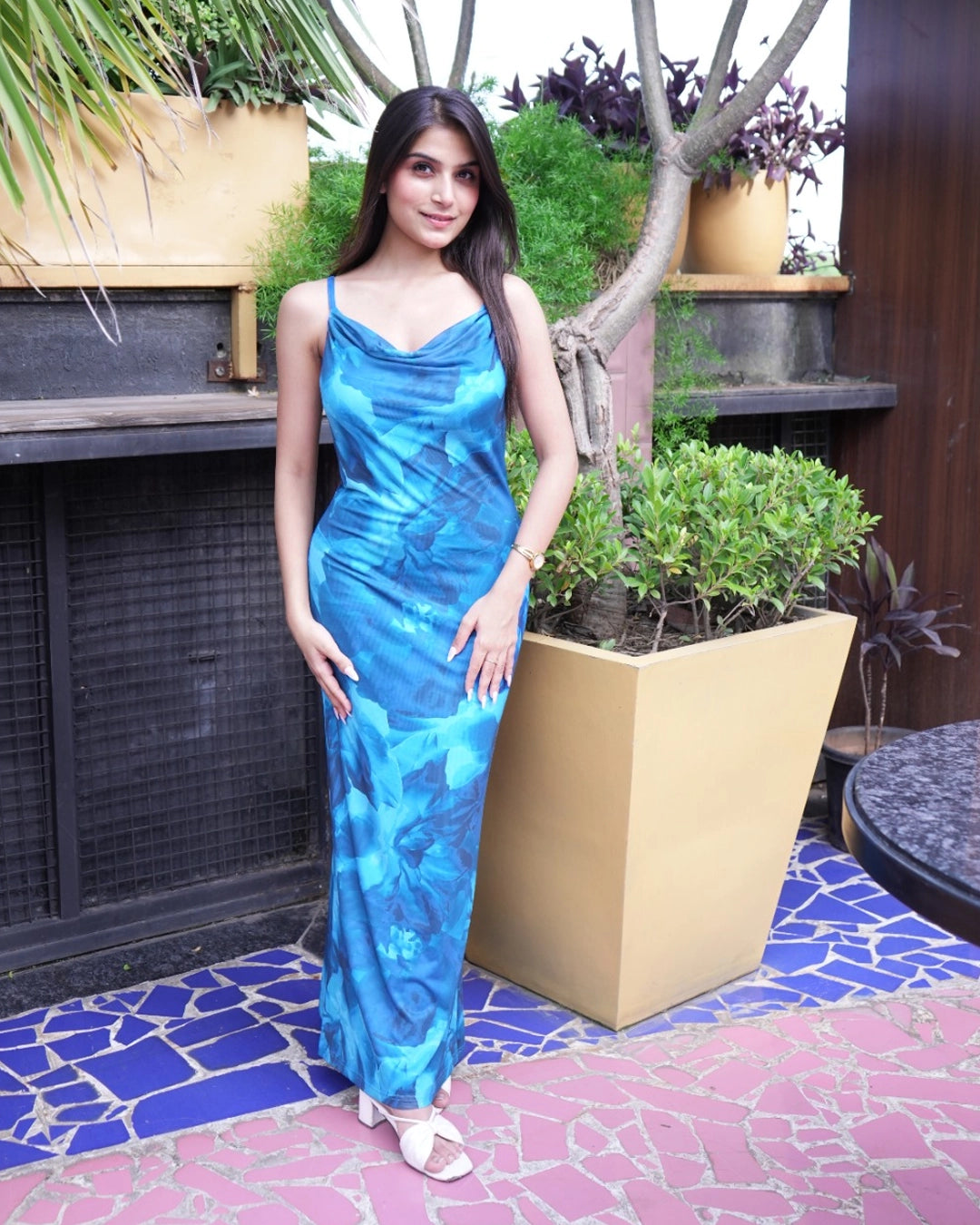 Cowl Neck Floral Maxi Dress