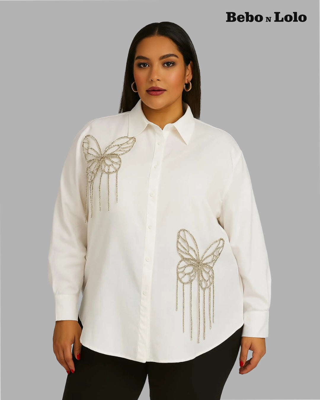 Crystal Studded Butterfly Plus Size Shirt