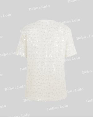 BeboNLolo Radiant Sequin Embellished Dress in white with elegant sequins – Back View