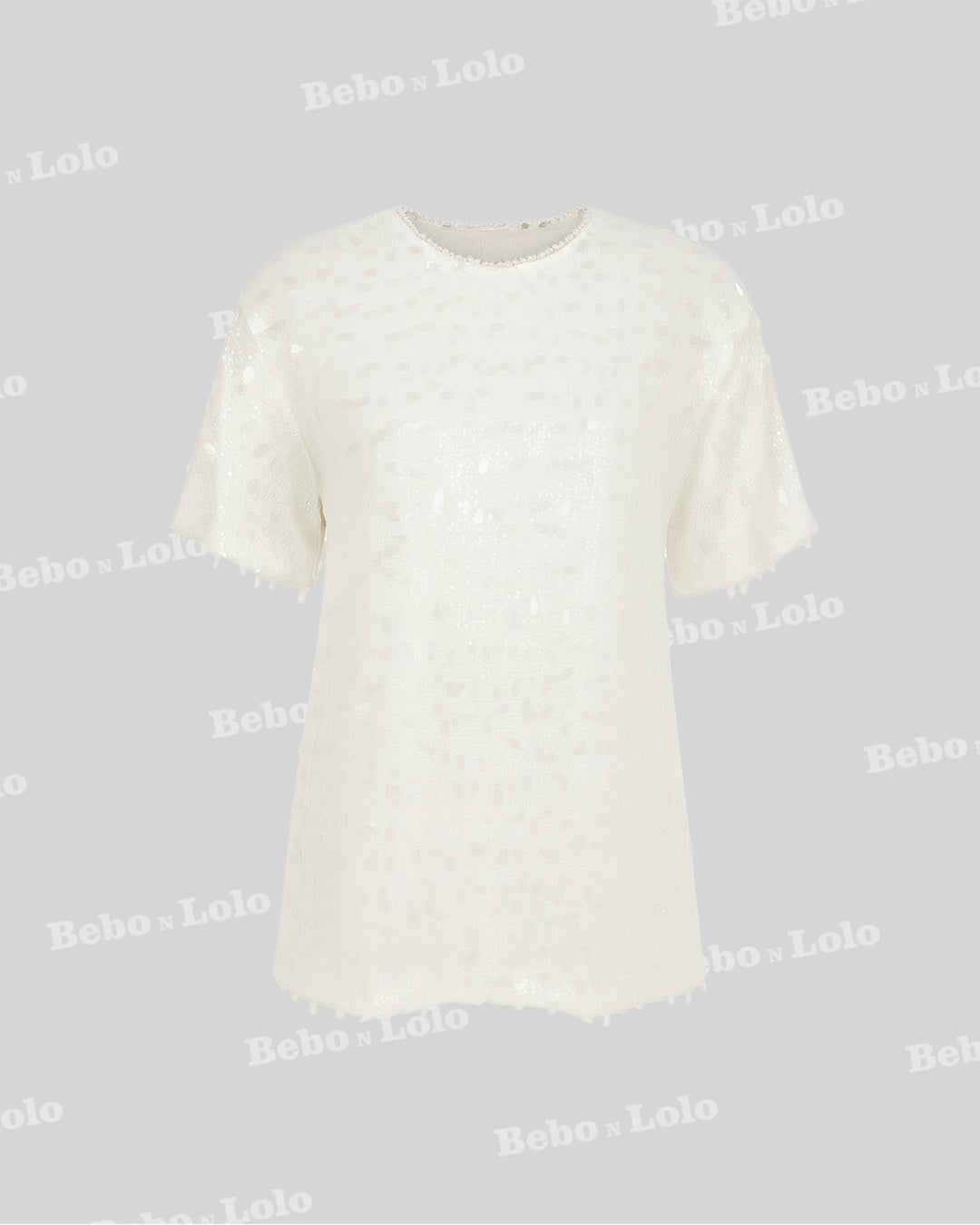 BeboNLolo Radiant Sequin Embellished Dress in white with sparkling embellishments – Front View