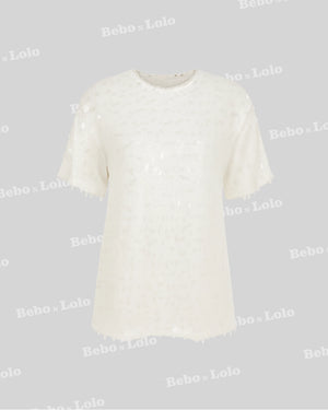 BeboNLolo Radiant Sequin Embellished Dress in white with sparkling embellishments – Front View