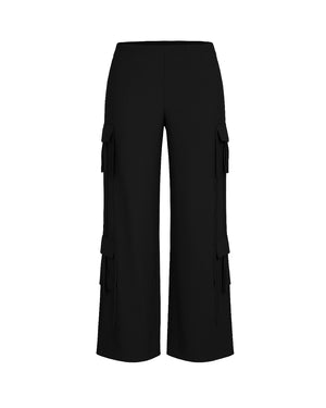 Black cargo pants on a white background